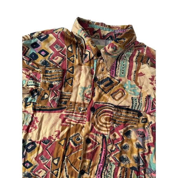 AM:PM Aztec Southwest Print Rayon Blouse Browns Floral Top Small‎ - Picture 1 of 4
